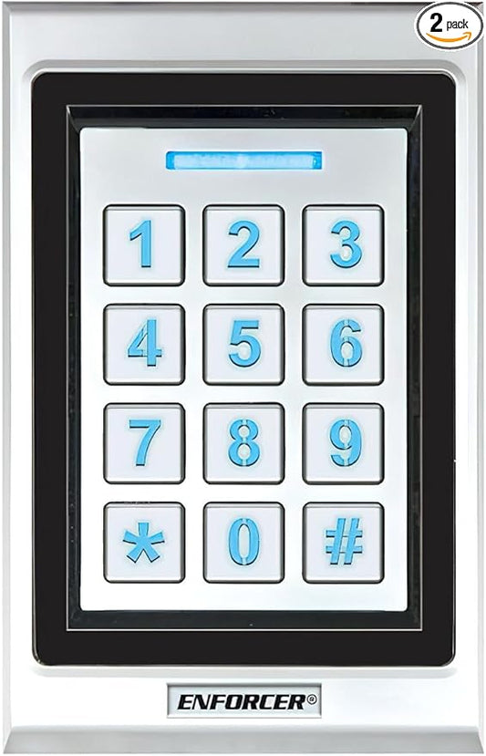 Seco-Larm SK-B141-PQ Pack of 2 Bluetooth Access Controllers; Single-Gang; Keypad, Proximity Card, or App; Tamper Alarm Output; Weatherproof (IP65); Wrong-Code Lockout; Hold Open; Multiple User Types