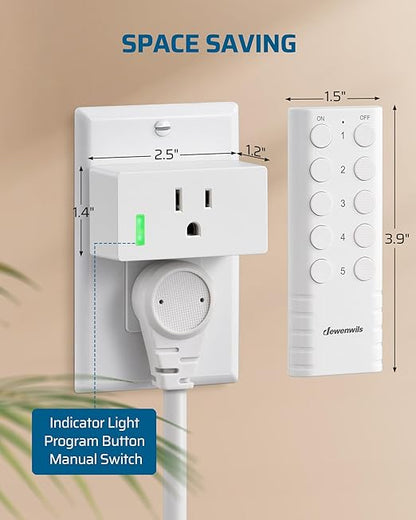 DEWENWILS 200FT Range Remote Control Outlet, No Interference Strong Signal, Indoor Wireless Outlet Switch for Lamps, Fans, Lights, 15A/1800W, ETL Listed (5 Outlets + 2 Remotes)
