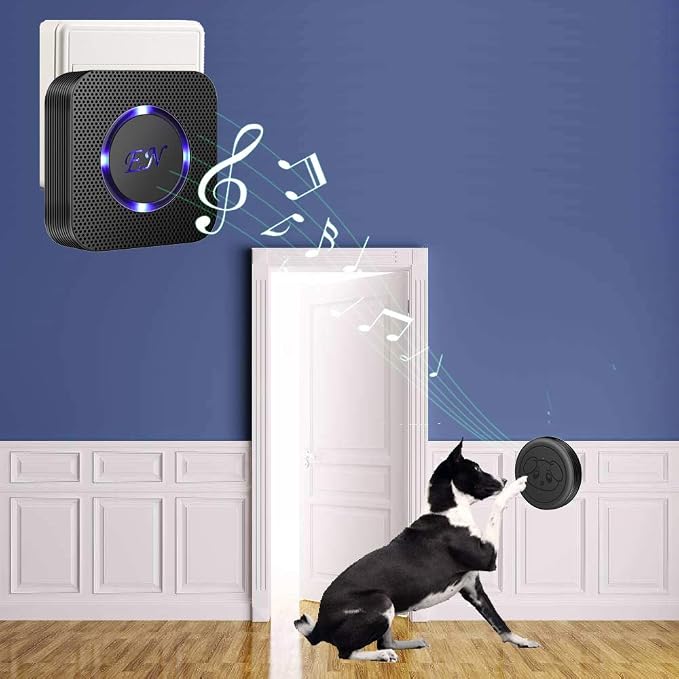 Dog Door Bell Wireless Doggie Doorbells for Potty Training with Waterproof Touch Button Dog Bells Included 2 Receivers and 4 Transmitters, Black