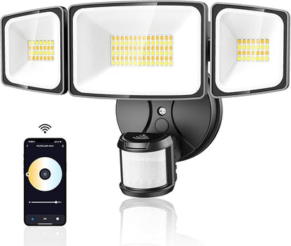 Onforu 65W Smart LED Security Lights Motion Sensor Light Outdoor, APP Control, Outdoor Motion Detector WiFi Alexa Flood Light 5500LM, 2500K-6500K, with Adjustable 3 Head, White