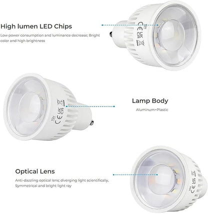 Smart Bulb,FUT106 AC100-240V 6W GU10 Smart 2.4Ghz TUYA RGB+CCT Color Temperature/Brightness Adjustable APP Voice Control,2pcs
