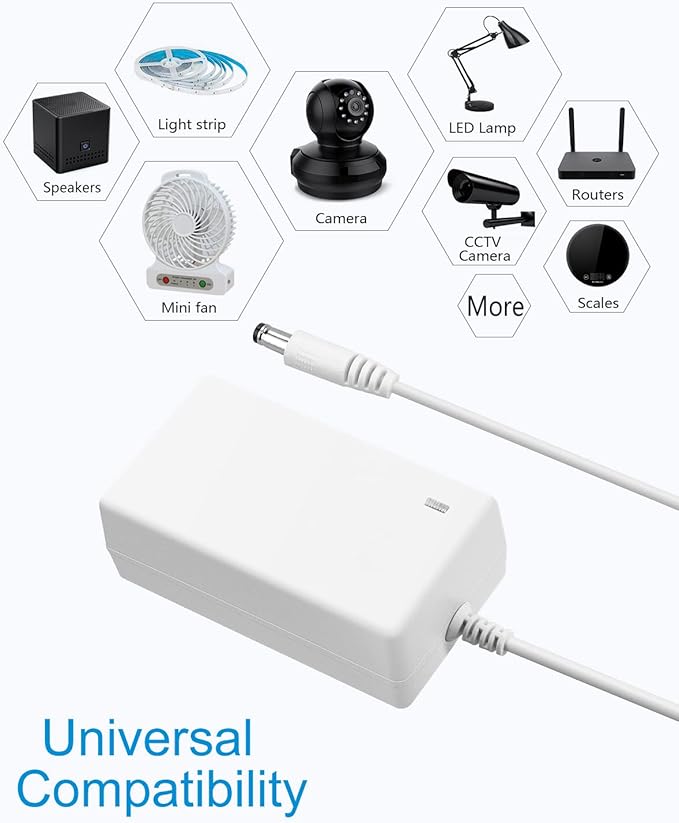 ALITOVE 12V Power Supply White 3A 36W AC Adapter 100-240V 50-60Hz to DC 12 Volt Power Cord 2A 1.5A 1A 5.5mmx2.5mm 2.1mm for LED Strip Light Lamp Digital Picture Frame Monitor Camera Router