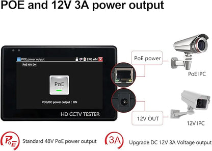 IP Camera Tester, WANLUTECH 4K IP CVBS CVI TVI AHD 4 inch Touchscreen CCTV Test Monitor with PoE/IP discovery/RJ45 Cable Test/PTZ Control(IPC-1800ADH Plus)