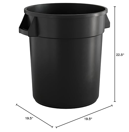20 Gallon Black Round Commercial Trash Can, Heavy-Duty Food Grade NSF Certified Perfect for Restaurant, Office, School, Garage, Backyard, Workshop, Warehouse