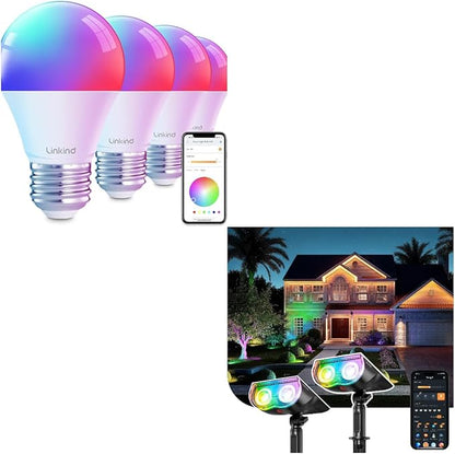 Linkind Smart Light Bulbs, Smart Bulb That Compatible with Alexa & Google Home Smart Solar Spotlight SL5C, Color Changing Landscape Lighting, APP/Voice Control Solar Lights Outdoor
