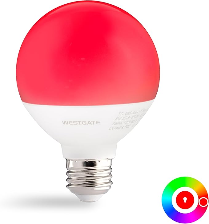 Westgate TC-G25-5W-RGBW-WIFI LED Smart Lamps 5W RGBW, Color Changing Light Bulb, Compatible with Alexa, Works with Google Home, Bathroom Vanity Light, 1 per Box