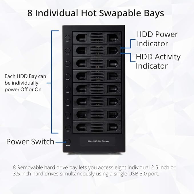 IO CREST Hard Drive Enclosure Supports Multi Bay via USB Interface, Black, 8-Bay
