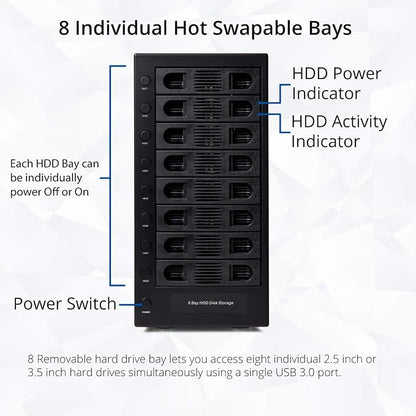 IO CREST Hard Drive Enclosure Supports Multi Bay via USB Interface, Black, 8-Bay