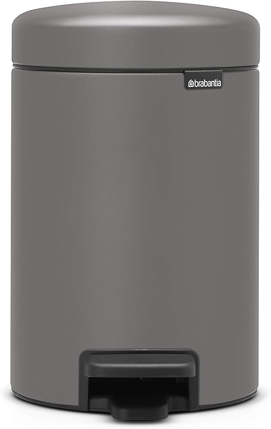 Brabantia Step-On XS Trash Can | Mineral Concrete Gray | 0.8 Gallon / 3L | Bathroom, Bedroom, Office Trash Can, Light Pedal, Handle & Removable Inner Bucket | 9.9 x 13.3 x 16.2 | + Trash Bags