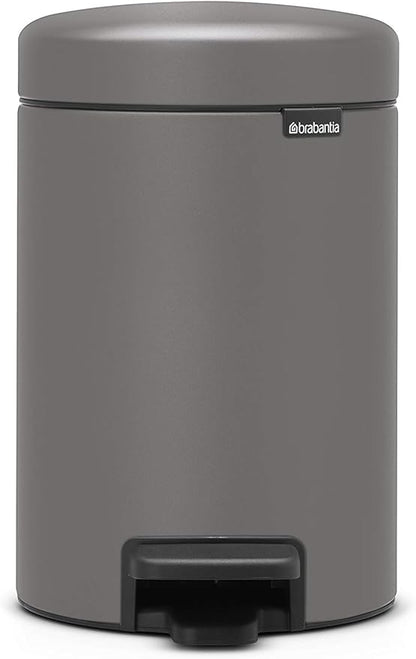 Brabantia Step-On XS Trash Can | Mineral Concrete Gray | 0.8 Gallon / 3L | Bathroom, Bedroom, Office Trash Can, Light Pedal, Handle & Removable Inner Bucket | 9.9 x 13.3 x 16.2 | + Trash Bags