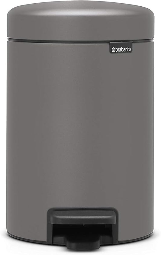 Brabantia Step-On XS Trash Can | Mineral Concrete Gray | 0.8 Gallon / 3L | Bathroom, Bedroom, Office Trash Can, Light Pedal, Handle & Removable Inner Bucket | 9.9 x 13.3 x 16.2 | + Trash Bags