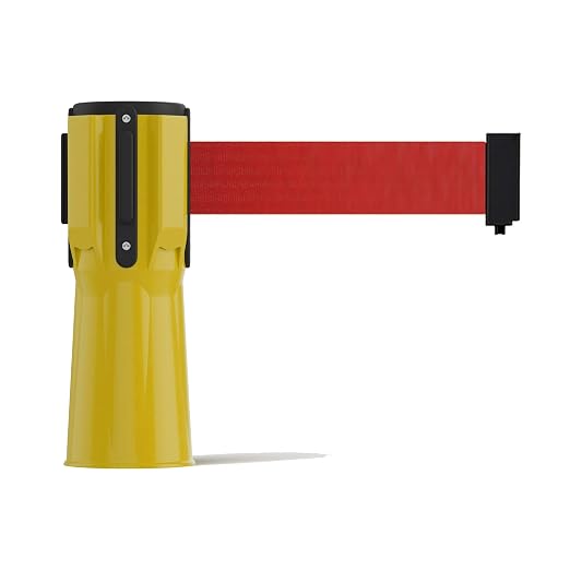 Trafford Industrial 11 Ft. Cone-Mounted Retractable Belt Barrier Yellow Case with Red Belt