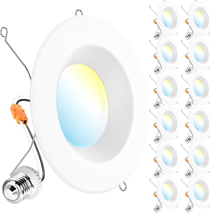 Sunco 12 Pack 6 Inch LED Recessed Light, Retrofit Downlight Can Lights for Ceiling, Baffle Trim, 1050 LM, 13W (75W Equivalent), Selectable CCT 2700K/3000K/3500K/4000K/5000K, Dimmable, Damp Rated UL