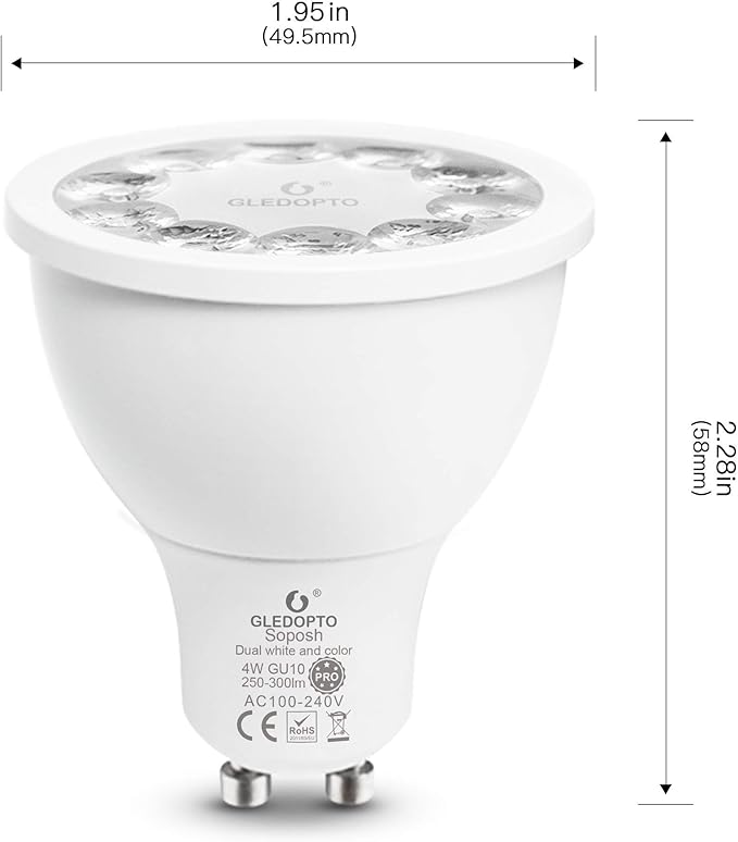 GLEDOPTO ZigBee 3.0 Smart 4W GU10 AC100-240V RGBCCT Spotlight Pro 25 Degree Beam Angle Color Change Bulb Dimmable Compatible with Amazon Echo Plus SmartThings App/Voice/RF Remote Control