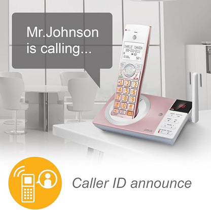 AT&T CL82257 DECT 6.0 2-Handset Cordless Phone for Home with Answering Machine, Call Blocking, Caller ID Announcer, Intercom and Long Range, Rose Gold