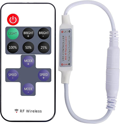 2 Pack LED Light Strip Remote Control Mini RF Wireless LED Controller Single Color 3528 5050 LED Strip Lights Dimmer Switch Control Brightness Flashing Mode DC 12V 24V LED Bar Ribbon Shelf Lights