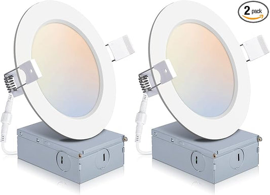 POWERASIA 2 Pack Recessed Lighting 4 Inch with Junction Box, 2700K/3000K/4000K/5000K/6000K Dimmable Flush Mount Ceiling Light, 9W 850lm Canless Recessed Lighting-ETL and Energy Star Certified