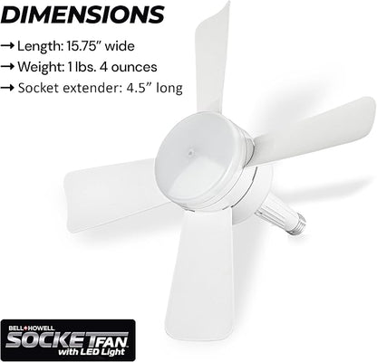 Bell+Howell Socket Breeze Modern Ceiling Fans with LED Lights, 10" LED E26 Screw Base Mini Light Socket Fan for Bedroom, Living Room, Kitchen, Balcony