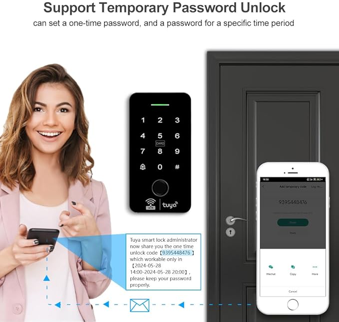 WiFi Tuya Smart Fingerprint Access Control System IP68 Waterproof Biometrics RFID Keypad 125KHz 13.56MHz + DC12V 3A Power Supply + 10pcs RFID Keyfobs (Without Electric Locks)