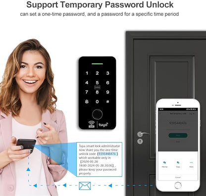 WiFi Tuya Smart Fingerprint Access Control System IP68 Waterproof Biometrics RFID Keypad 125KHz 13.56MHz + DC12V 3A Power Supply + 10pcs RFID Keyfobs (Without Electric Locks)