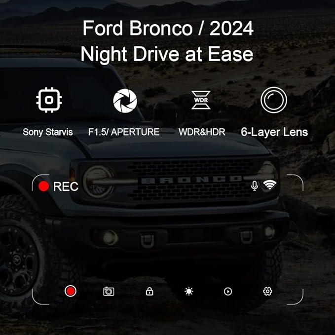 4K Dash Cam Fit for Ford Bronco 2021 2022 2023 2024, Does Not Fit 2025 Bronco, Does Not Fit Ford Bronco Sport, WiFi & App, 128GB Card (F10)