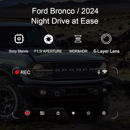 4K Dash Cam Fit for Ford Bronco 2021 2022 2023 2024, Does Not Fit 2025 Bronco, Does Not Fit Ford Bronco Sport, WiFi & App, 128GB Card (F10)