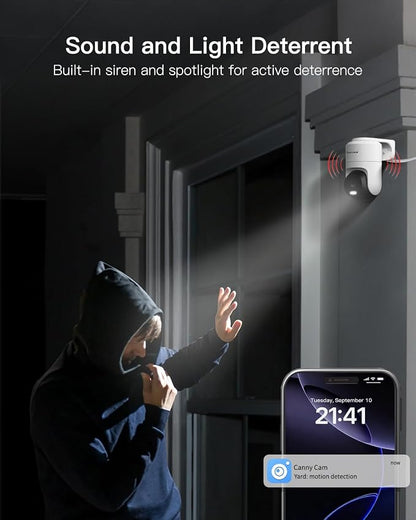 VIMTAG Pan/Tilt Outdoor Security Camera, 4K 8MP WiFi Home CCTV Camera, 360° View & Motion Tracking, Color Night Vision, 2-Way Audio, AI Detection Alarm, IP66, Cloud & SD Card Storage, Works w/Alexa