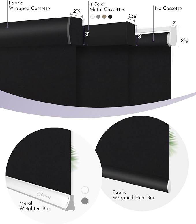 Graywind Motorized Shades 100% Blackout Compatible with Alexa Google WiFi Smart Hardwired Window Shade Remote Control Thermal Insulated Electric Blinds, Customized Size (Matt Black)
