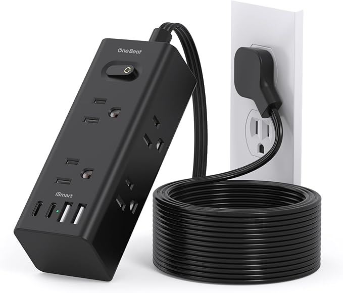 One Beat 10Ft Extension Cord with Multiple Outlets,Flat Plug Power Strip