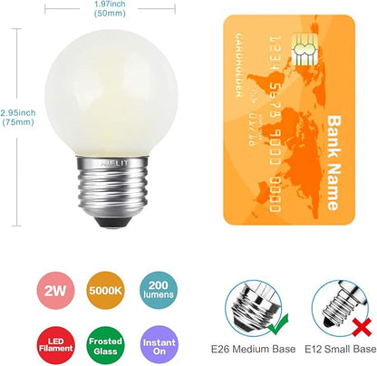 LED 25 Watt Equivalent Frosted Light Bulbs, Daylight White 5000K, 2W Dimmable Globe Bulb, E26 Medium Screw Base LED Edison Bulb for Chandeliers, Ceiling Fan, Table/Desk Lamp, 4 Pcs