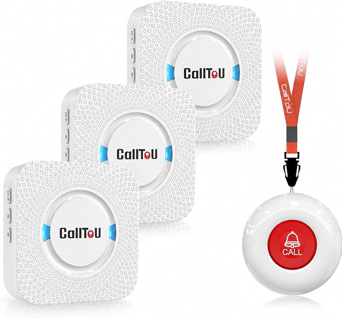 CallToU Caregiver Pager Wireless Call Button Nurse Alert System 500+ Feet for Home/Elderly/Patient/Disabled 06WS (3 Receiver 1 Round Button)