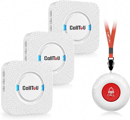 CallToU Caregiver Pager Wireless Call Button Nurse Alert System 500+ Feet for Home/Elderly/Patient/Disabled 06WS (3 Receiver 1 Round Button)