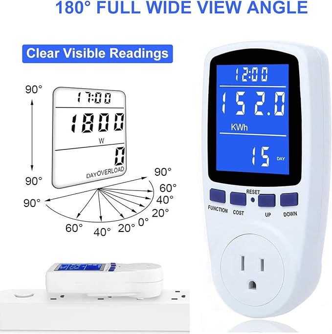2 Pack Watt Meter Power Meter Plug Home Electricity Usage Monitor with 1 Cord, Electrical Usage Monitor Consumption, Energy Voltage Amps Kill Meter with Backlight, Overload Protection, 7 Modes Display