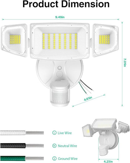 iMaihom 50W Motion Sensor Outdoor Lights, 5000LM Hardwired Motion Sensor Flood Light, Dusk to Dawn Outdoor Lighting, 6500K LED Security Light, IP65 Waterproof Motion Detector Lights for Outside, White