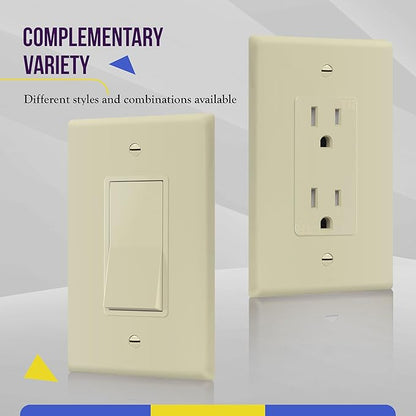 ENERLITES Decorator Light Switch or Receptacle Outlet Wall Plate, Gloss Finish, Midway Size 1-Gang 4.88" x 3.11", Polycarbonate Thermoplastic, UL Listed, 8831M-I, Ivory