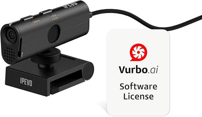 IPEVO VurboCam 4K Vurbo.ai-Powered Webcam, Ultra HD 13MP USB Camera for PC/Mac, AI Meeting Notes, Real-Time Translation, Noise Reduction Mic, Plug-and-Play for Zoom, Teams
