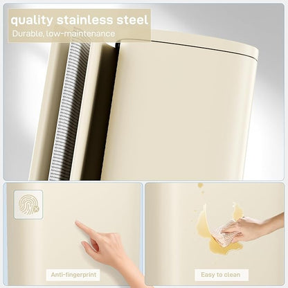 Arlopu 8/13.2 Gallon Step Trash Can, Stainless Steel Garbage Bin, Soft-Close Rubbish Bin with Removable Plastic Inner Bucket, Fingerprint-Proof, Lid Dustbin, Suit for Kitchen (Beige, 50L)