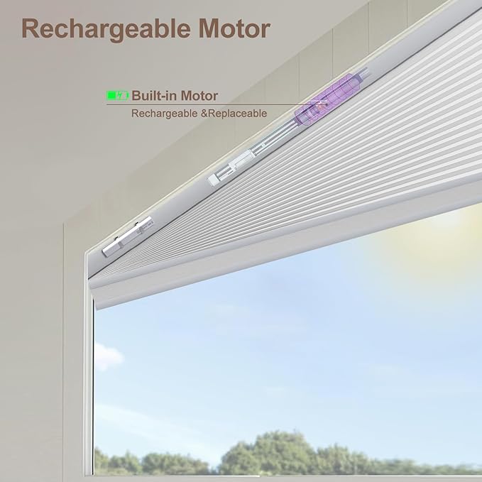 Godark Smart Angled Customized Blackout Honeycomb Blinds Suitable for Trapezoidal/Triangular/Polygonal Windows Motorized Cellular Shades Compatible with Alexa/Google Home/Tuya APP-White