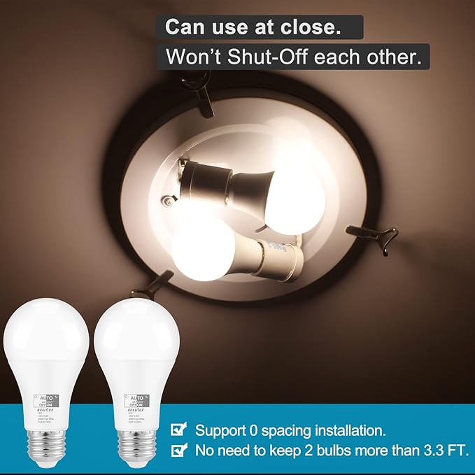 Qualilux Dusk to Dawn Light Bulbs 4000K Cool White Bright White (Neutral White), 850LM, 60W Equivalent, LED 9.5W, A19, E26 Base, 2-Pack, HQ-H013