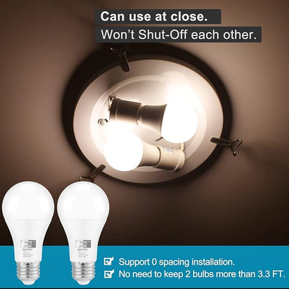 Qualilux Dusk to Dawn Light Bulbs 4000K Cool White Bright White (Neutral White), 850LM, 60W Equivalent, LED 9.5W, A19, E26 Base, 2-Pack, HQ-H013
