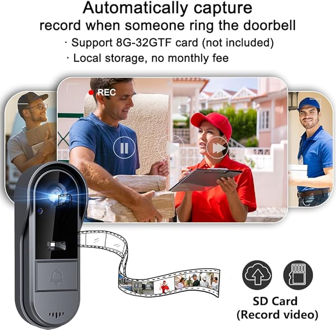 TKMARS Doorbell Camera Wireless No Subscription with Monitor for Home/Apartment, Video Doorbell 1080P No App/WiFi Needed, Intercom 2-Way Talk,Waterproof Door Bell with Recording & Night Vision