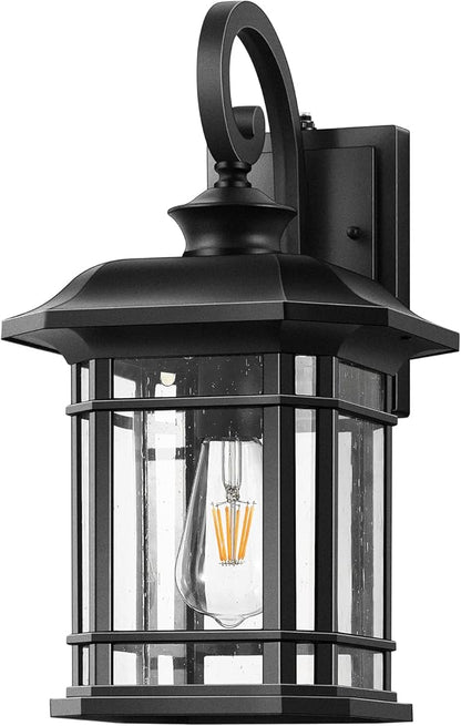 VIANIS 16.7 in Large Black Dusk to Dawn Outdoor Lighting, Anti-Rust Porch Light Fixture with Seed Tempered Glass, Waterproof Outdoor Wall Lights, Exterior Lighting Fixtures for House, Garden, Garage
