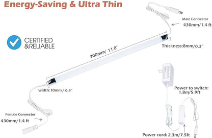 Cefrank Premium Linkable LED Under Cabinet Lights (6x12 Inch), ETL & UL Listed Power Adapter, Ready Rocker Switch, Aluminum Housing, 6000K Cool White Task Lighting for Kitchen, Workshop