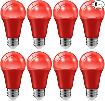 haraqi 8 Pack 9W (60W Equivalent) 120V E26 Base A19 LED Colored Light Bulb, Red LED Lights for Party Christmas Decor and Halloween Lighting