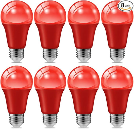 haraqi 8 Pack 9W (60W Equivalent) 120V E26 Base A19 LED Colored Light Bulb, Red LED Lights for Party Christmas Decor and Halloween Lighting