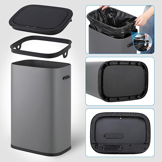 Garvee 13 Gallon Automatic Sensor Trash Can with Motion Activated Lid - Touchless Kitchen & Bathroom Garbage Bin, Battery Powered Smart Can for Office/Bedroom (50L Capacity)