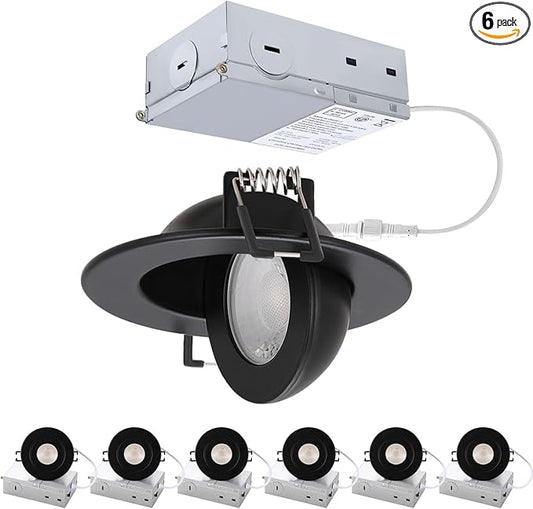 POPANU 3 inch Black Recessed Lights, 7W Canless Gimbal Soffit Lighting, Canless Lights, 5CCT Dimmable 90°Tilt Wafer 3 inch Light, Retrofit Rotatable Eyeball Swivel Spot Downlight 6 Pack Black