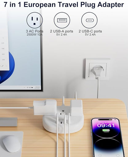 European Travel Plug Adapter, European Extension Cord 3FT