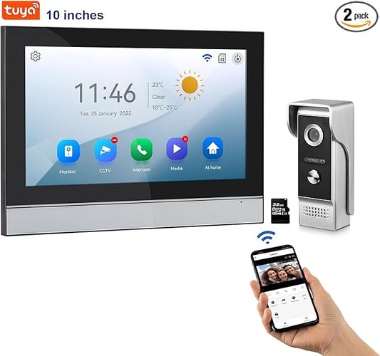 WiFi Wired Video Doorbell System (Wiring Required), 10 Inch High-Definition Monitor +Ring Camera, Support Two-Way Intercom Tuya APP Remote Control & 1080P IR Night Vision for Villa Home Apartment