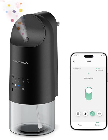 Airversa Smart Waterless Diffuser Plug in Wall for Essential Oils, 160mL, App Control Scent Diffuser with Buttons, Up to 800 sq ft, Oil Diffuser for Home, Room, Spa, Office, Studio, ANP Black